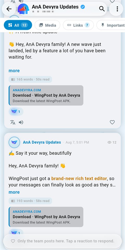 An announcement channel inside WingPost