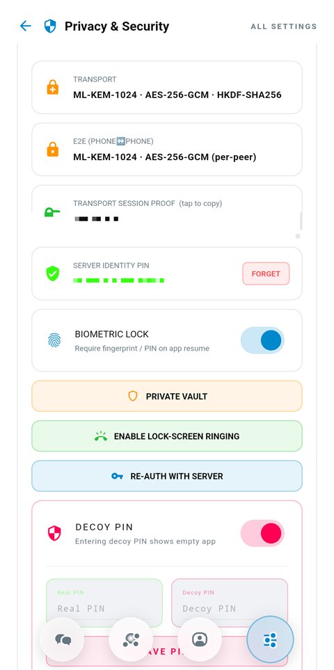Security screen listing the encryption in use, with identifiers pixelated